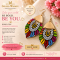 Boho Chic teardrop earrings with colorful patterned drops and gold-tone accents