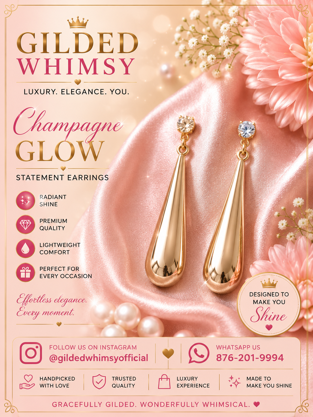 Long gold-tone Champagne Glow teardrop earrings