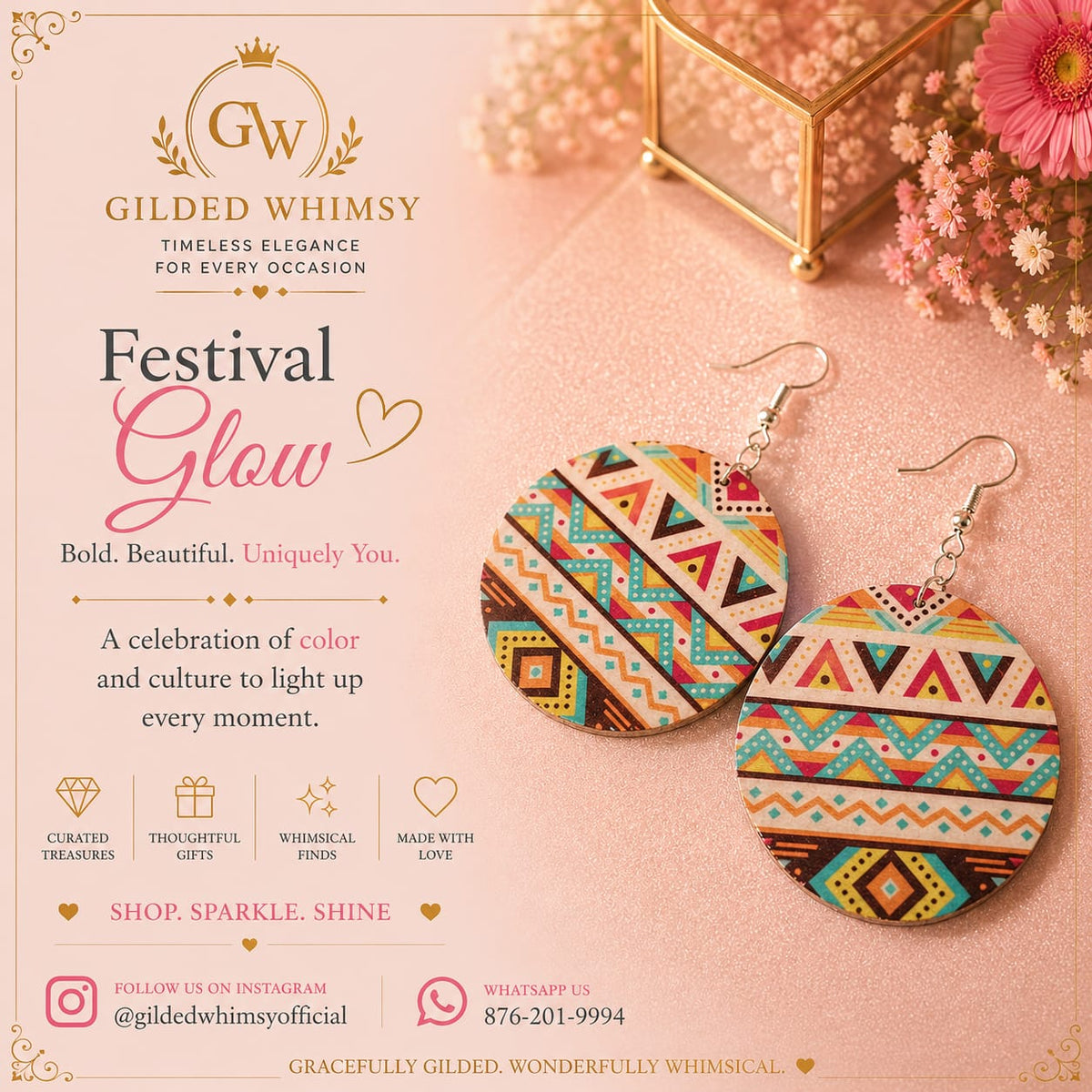Festival Glow multicolour geometric round drop earrings