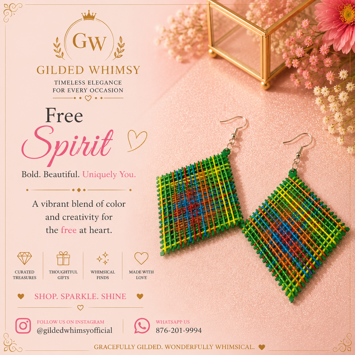 Free Spirit multicolour woven diamond drop earrings