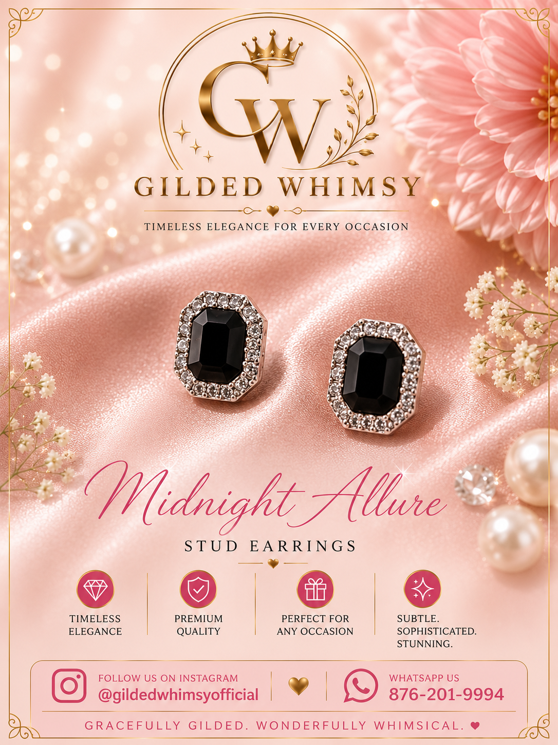 Midnight Allure black rectangular stud earrings