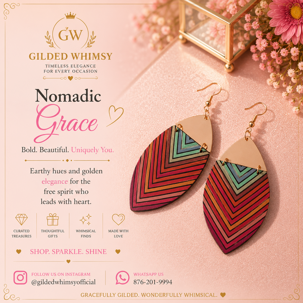 Nomadic Grace multicolour chevron leaf drop earrings